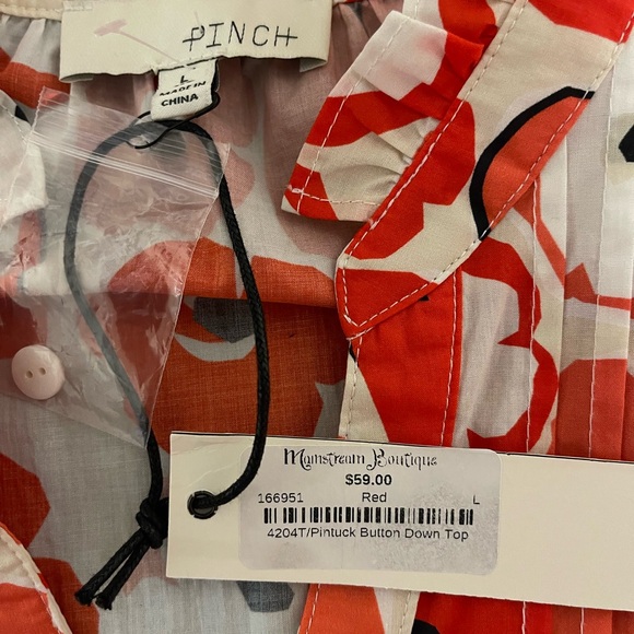 4/$15 Pinch Floral Ruffle Sleeve Blouse - Orange and White - Picture 4 of 5